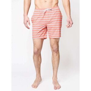 BONOBOS Men's XL Swim Trunks Coral Striped 7 Inch Inseam Beach Vacation Tropical